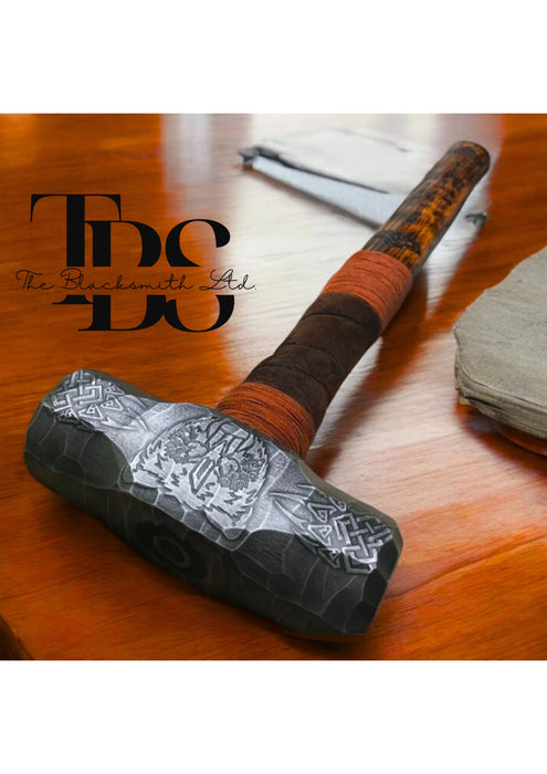 Handmade 4lb Viking Hammer | Bear Head & Claw Engraving | Small Mjolnir-Inspired Hammer | Christmas, Anniversary, Groomsmen Gift