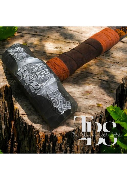 Handmade 4lb Viking Hammer | Bear Head & Claw Engraving | Small Mjolnir-Inspired Hammer | Christmas, Anniversary, Groomsmen Gift