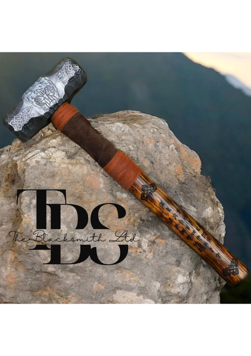 Handmade 4lb Viking Hammer | Bear Head & Claw Engraving | Small Mjolnir-Inspired Hammer | Christmas, Anniversary, Groomsmen Gift