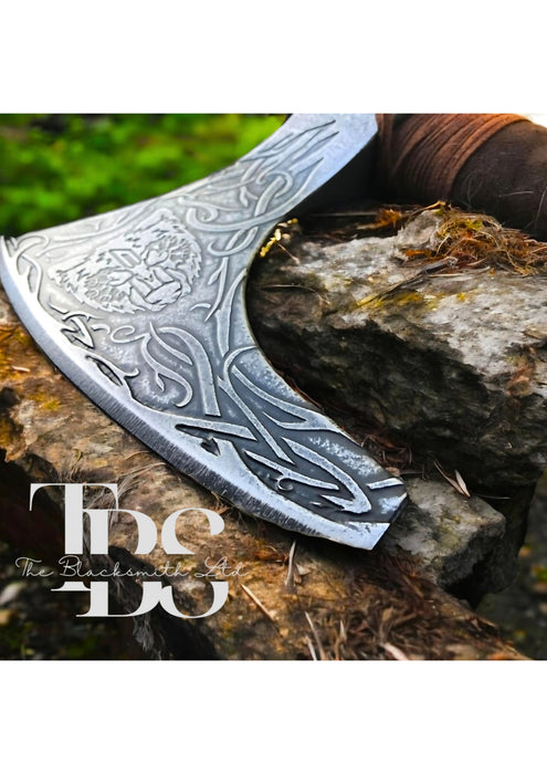 Viking Bear Axe | 18-Inch Hand-Forged Norse Axe with Runes & Bear Engravings | Perfect Christmas, Anniversary, or Groomsmen Gift