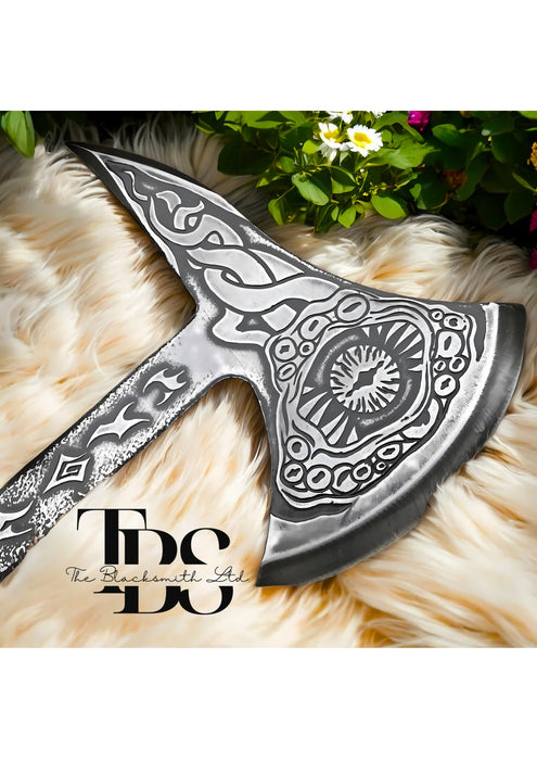 Hand Engraved Eldritch Horror Tomahawk – Cthulhu Mythology Tentacle Monster Design with Custom Runes | Unique Anniversary, Birthday, Christmas, or Groomsmen Gift