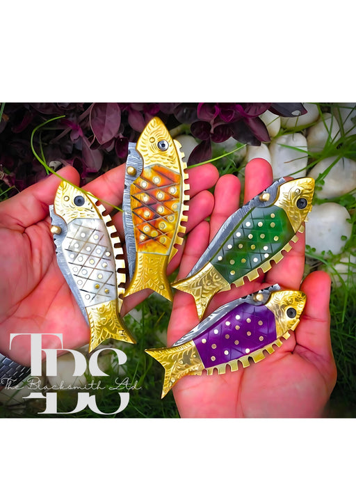 Fish-Shaped Foldable Pocket Knife – Compact Design in Multiple Colors with Golden Head and Tail, Perfect Everyday Carry, Unique Gift for Collectors, Groomsmen, Christmas, and Anniversaries - TheBlacksmithLtd #