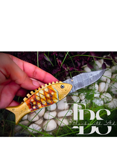 Fish-Shaped Foldable Pocket Knife – Compact Design in Multiple Colors with Golden Head and Tail, Perfect Everyday Carry, Unique Gift for Collectors, Groomsmen, Christmas, and Anniversaries - TheBlacksmithLtd #