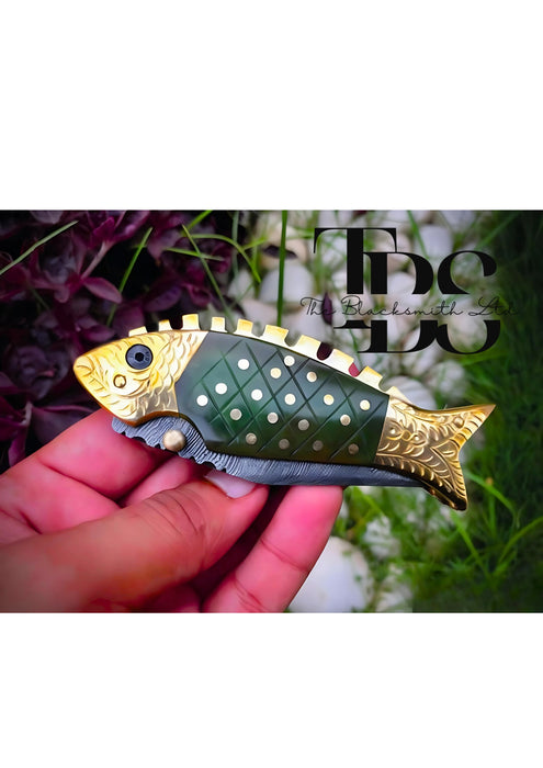 Fish-Shaped Foldable Pocket Knife – Compact Design in Multiple Colors with Golden Head and Tail, Perfect Everyday Carry, Unique Gift for Collectors, Groomsmen, Christmas, and Anniversaries - TheBlacksmithLtd #