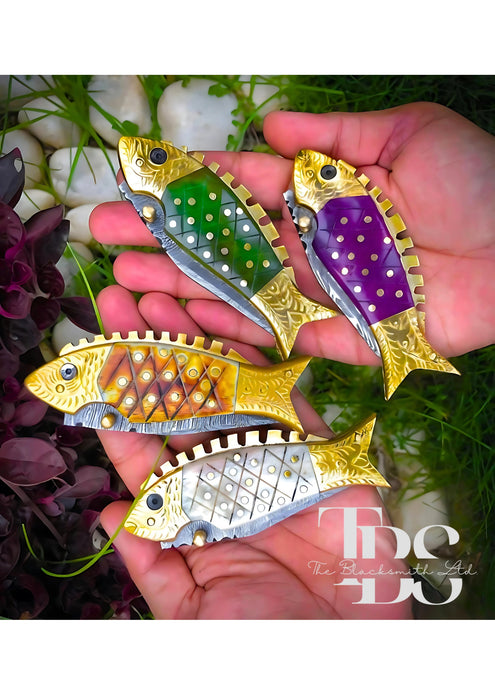 Fish-Shaped Foldable Pocket Knife – Compact Design in Multiple Colors with Golden Head and Tail, Perfect Everyday Carry, Unique Gift for Collectors, Groomsmen, Christmas, and Anniversaries - TheBlacksmithLtd #