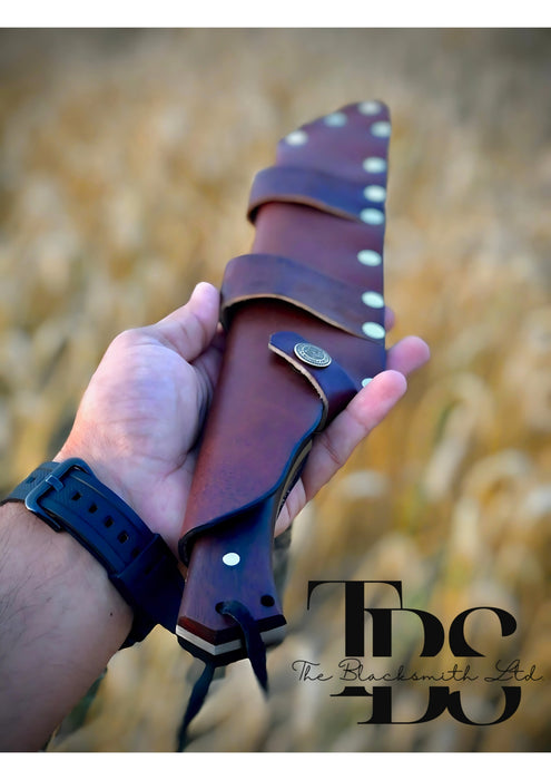 Handcrafted Stainless Steel Bushcraft Machete Knife with Brown Leather Sheath, Optional Engraved Wooden Gift Box, Outdoor Survival Blade, Groomsmen Gift, Christmas Gift, and Anniversary Gift - TheBlacksmithLtd #