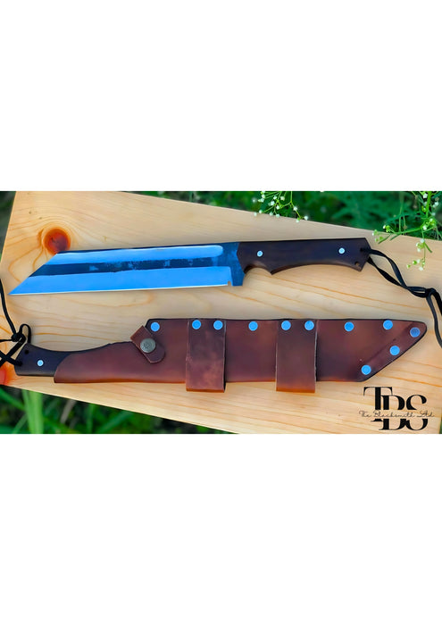 Handcrafted Stainless Steel Bushcraft Machete Knife with Brown Leather Sheath, Optional Engraved Wooden Gift Box, Outdoor Survival Blade, Groomsmen Gift, Christmas Gift, and Anniversary Gift - TheBlacksmithLtd #