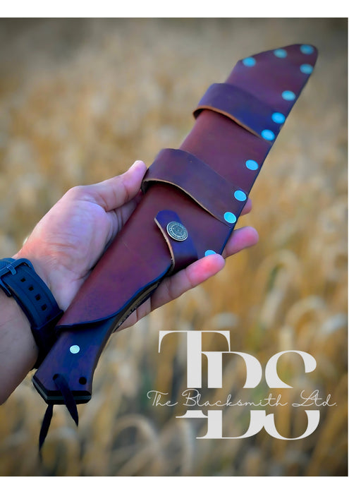 Handcrafted Stainless Steel Bushcraft Machete Knife with Brown Leather Sheath, Optional Engraved Wooden Gift Box, Outdoor Survival Blade, Groomsmen Gift, Christmas Gift, and Anniversary Gift - TheBlacksmithLtd #