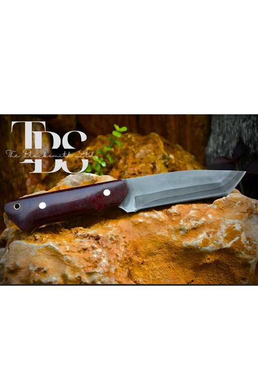 Handcrafted Knife with Dark Brown Handle, Sharp Blade, Hand-Woven Leather Sheath with Belt Loop, Premium Outdoor Utility Knife, Ideal Christmas Gift, Anniversary Gift, or Groomsmen Gift - TheBlacksmithLtd #