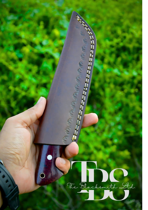 Handcrafted Knife with Dark Brown Handle, Sharp Blade, Hand-Woven Leather Sheath with Belt Loop, Premium Outdoor Utility Knife, Ideal Christmas Gift, Anniversary Gift, or Groomsmen Gift - TheBlacksmithLtd #