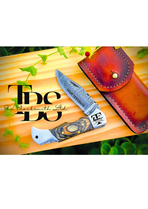 Custom Damascus Steel Handmade Pocket Knife, Multiple Color & Design Options, Monogram or Logo Engraving, Sharp Blade, Unique Groomsmen Gift, Christmas Gift, Anniversary Gift - TheBlacksmithLtd #