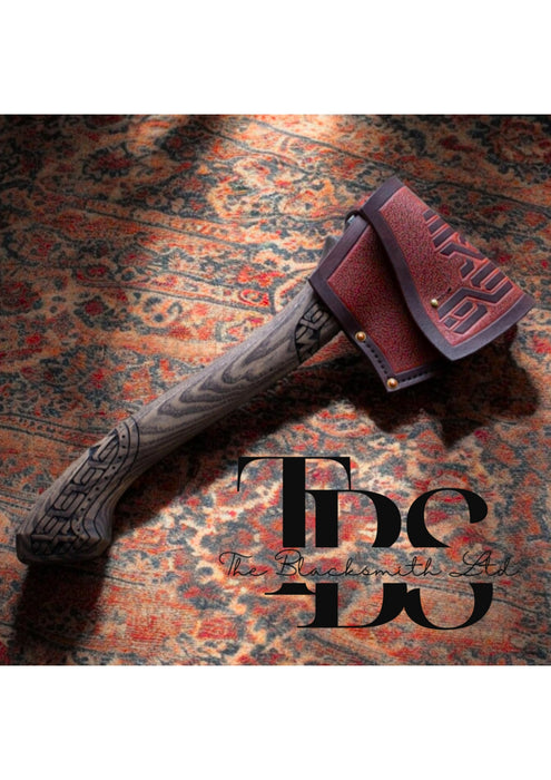 Handmade Viking Axe with Engraved Handle & Blade – 24" Length – Includes Leather Sheath – Perfect Gift for Anniversaries, Groomsmen, and Collectors