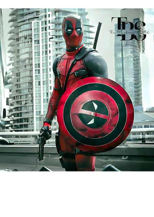 Handcrafted Deadpool-Themed Shield with Iconic Red and Black Design, Available in Metal – Perfect for Anniversary, Groomsmen Gifts, Christmas Gifts, and Collectors - TheBlacksmithLtd #