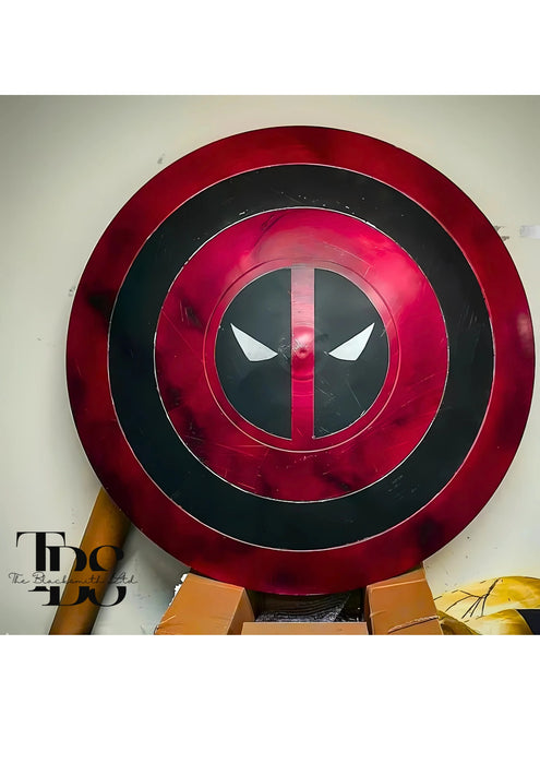 Handcrafted Deadpool-Themed Shield with Iconic Red and Black Design, Available in Metal – Perfect for Anniversary, Groomsmen Gifts, Christmas Gifts, and Collectors - TheBlacksmithLtd #