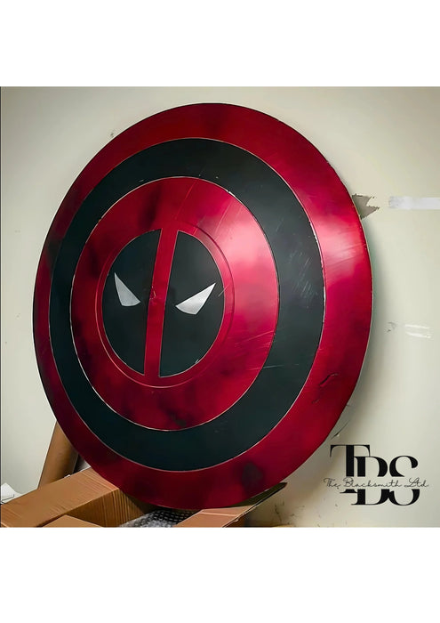 Handcrafted Deadpool-Themed Shield with Iconic Red and Black Design, Available in Metal – Perfect for Anniversary, Groomsmen Gifts, Christmas Gifts, and Collectors - TheBlacksmithLtd #