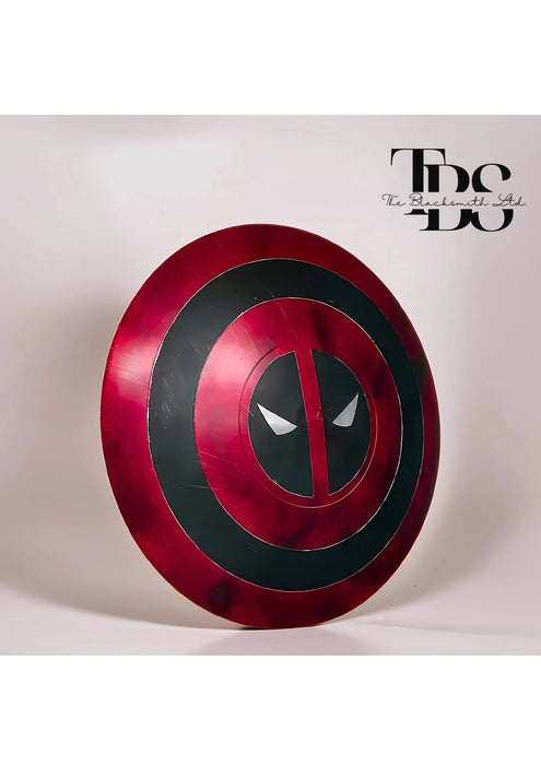 Handcrafted Deadpool-Themed Shield with Iconic Red and Black Design, Available in Metal – Perfect for Anniversary, Groomsmen Gifts, Christmas Gifts, and Collectors - TheBlacksmithLtd #