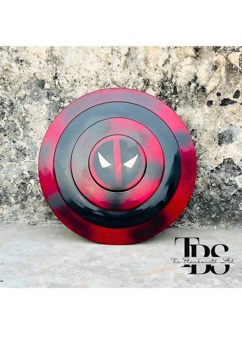 Handcrafted Deadpool-Themed Shield with Iconic Red and Black Design, Available in Metal – Perfect for Anniversary, Groomsmen Gifts, Christmas Gifts, and Collectors - TheBlacksmithLtd #