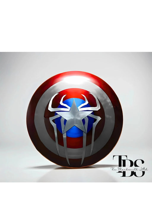 Handcrafted Spider-Captain Shield with Iconic Red, White, and Blue Design in Durable Metal – Perfect for Anniversary, Groomsmen Gifts, Christmas Gifts, and Collectors - TheBlacksmithLtd #