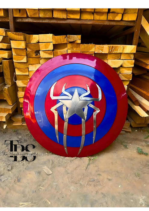 Handcrafted Spider-Captain Shield with Iconic Red, White, and Blue Design in Durable Metal – Perfect for Anniversary, Groomsmen Gifts, Christmas Gifts, and Collectors - TheBlacksmithLtd #