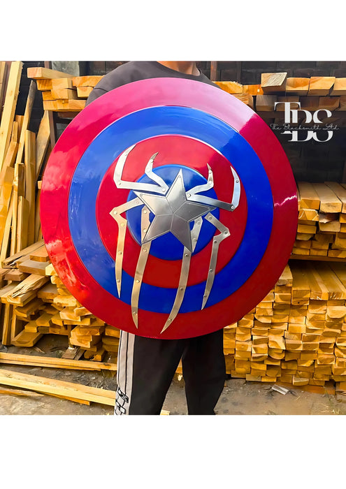 Handcrafted Spider-Captain Shield with Iconic Red, White, and Blue Design in Durable Metal – Perfect for Anniversary, Groomsmen Gifts, Christmas Gifts, and Collectors - TheBlacksmithLtd #