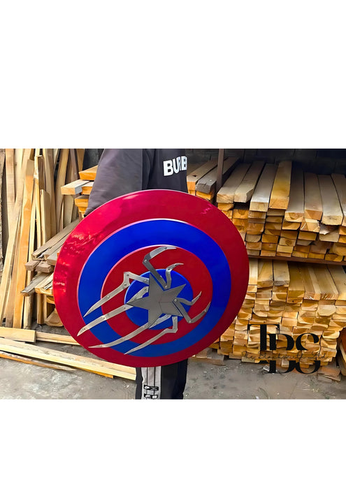 Handcrafted Spider-Captain Shield with Iconic Red, White, and Blue Design in Durable Metal – Perfect for Anniversary, Groomsmen Gifts, Christmas Gifts, and Collectors - TheBlacksmithLtd #