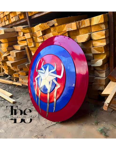 Handcrafted Spider-Captain Shield with Iconic Red, White, and Blue Design in Durable Metal – Perfect for Anniversary, Groomsmen Gifts, Christmas Gifts, and Collectors - TheBlacksmithLtd #