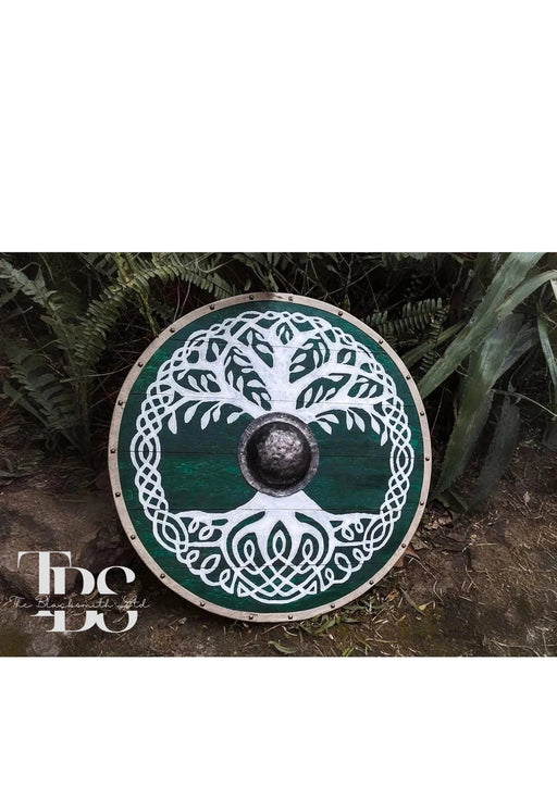 Handmade Viking-Inspired Wooden Shield with Tree of Life Design - Historical Collectible, Cosplay, Anniversary Gift, Groomsmen Gift, Christmas Gift - TheBlacksmithLtd #