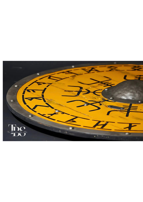 Handmade Yellow Wooden Shield with Ancient Wording and Design - Historical Collectible, Cosplay, Anniversary Gift, Groomsmen Gift, Christmas Gift - TheBlacksmithLtd #