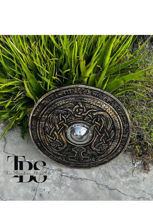 Handmade Viking Engraved Wooden Shield - 24-Inch Authentic Norse Design, Anniversary Gift, Groomsmen Gift, Christmas Gift - TheBlacksmithLtd #