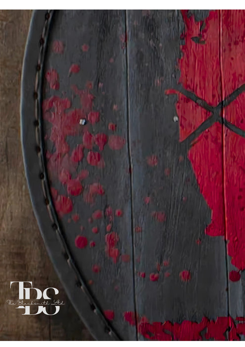 Handmade Viking Shield with Red Design - 24-Inch Wooden Shield for Collectors, Groomsmen, Anniversary & Christmas Gift - TheBlacksmithLtd #