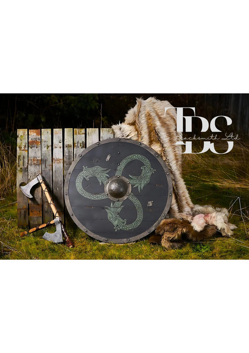 Handmade Viking Serpent Wooden Shield - 24-Inch Norse Mythology Decor, Anniversary Gift, Groomsmen Gift, Christmas Gift - TheBlacksmithLtd #