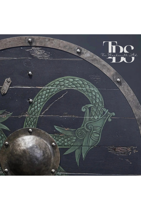 Handmade Viking Serpent Wooden Shield - 24-Inch Norse Mythology Decor, Anniversary Gift, Groomsmen Gift, Christmas Gift - TheBlacksmithLtd #