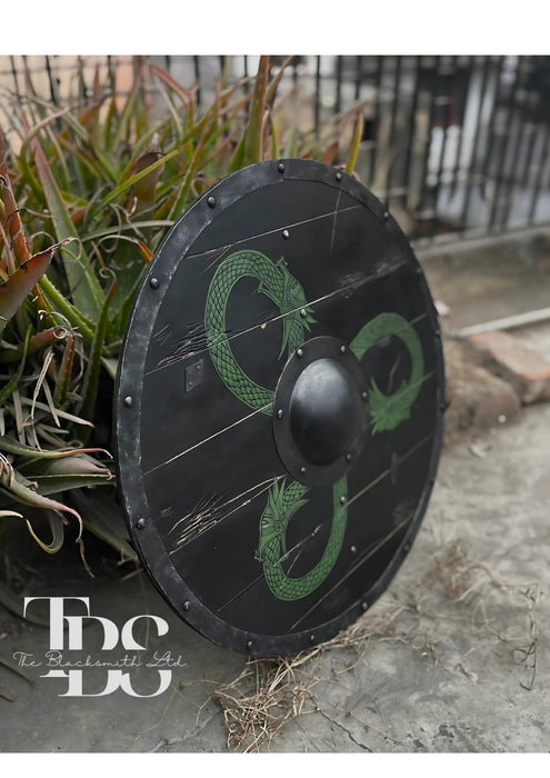 Handmade Viking Serpent Wooden Shield - 24-Inch Norse Mythology Decor, Anniversary Gift, Groomsmen Gift, Christmas Gift - TheBlacksmithLtd #