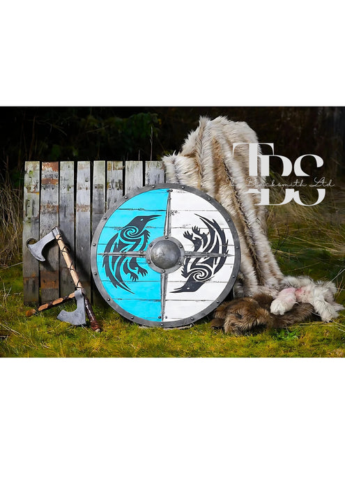 Handmade Eivor Viking Raven Shield - 24-Inch Wooden Medieval Shield, Anniversary Gift, Groomsmen Gift, Christmas Gift - TheBlacksmithLtd #