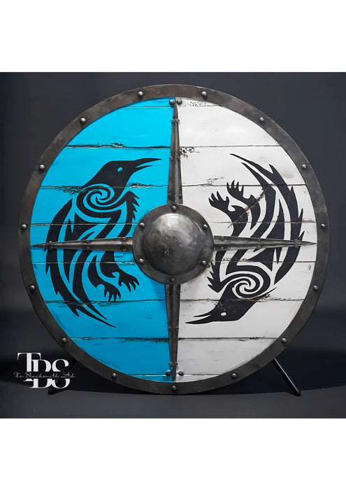 Handmade Eivor Viking Raven Shield - 24-Inch Wooden Medieval Shield, Anniversary Gift, Groomsmen Gift, Christmas Gift - TheBlacksmithLtd #