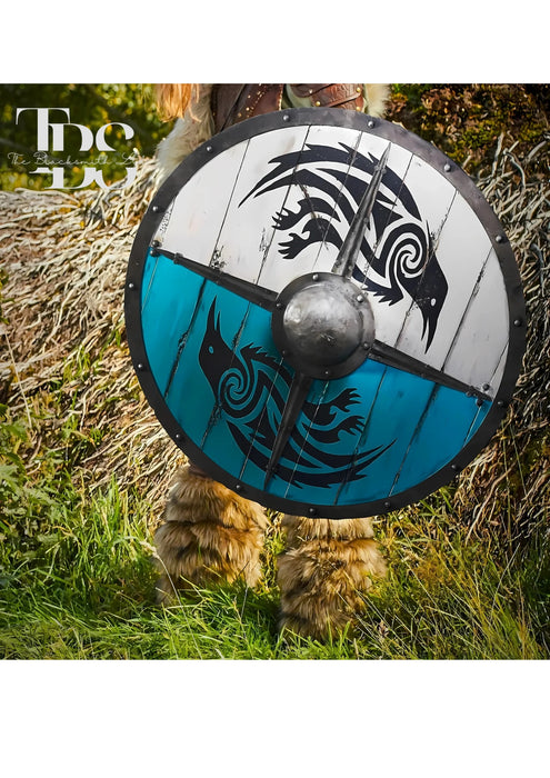 Handmade Eivor Viking Raven Shield - 24-Inch Wooden Medieval Shield, Anniversary Gift, Groomsmen Gift, Christmas Gift - TheBlacksmithLtd #