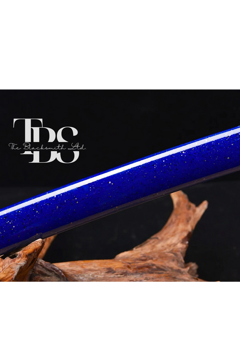 Handcrafted Damascus Steel Katana Sword with Blue Threaded Handle, Blue Blade Cover, and Black Detailing – Customizable Engravings for Anniversary, Groomsmen Gifts, Christmas Gifts, and Collectors - TheBlacksmithLtd #