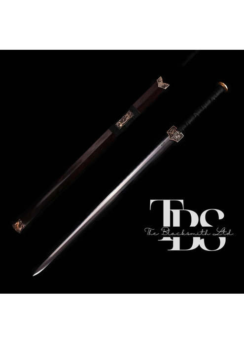 Handcrafted Damascus Steel Katana Sword with Threaded Handle and Bronze Detailing, Dark Brown Blade Cover with Bronze Accents, and Stylish Blade Design – Customizable for Anniversary, Groomsmen Gifts, and Christmas - TheBlacksmithLtd #