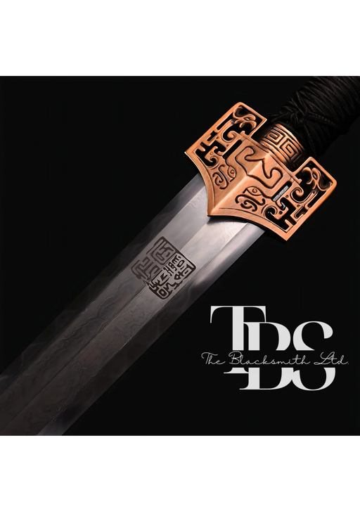 Handcrafted Damascus Steel Katana Sword with Black Threaded Handle, Dark Brown Blade Cover, and Bronze Detailing – Customizable for Anniversary, Groomsmen Gifts, Christmas Gifts, and Collectors - TheBlacksmithLtd #