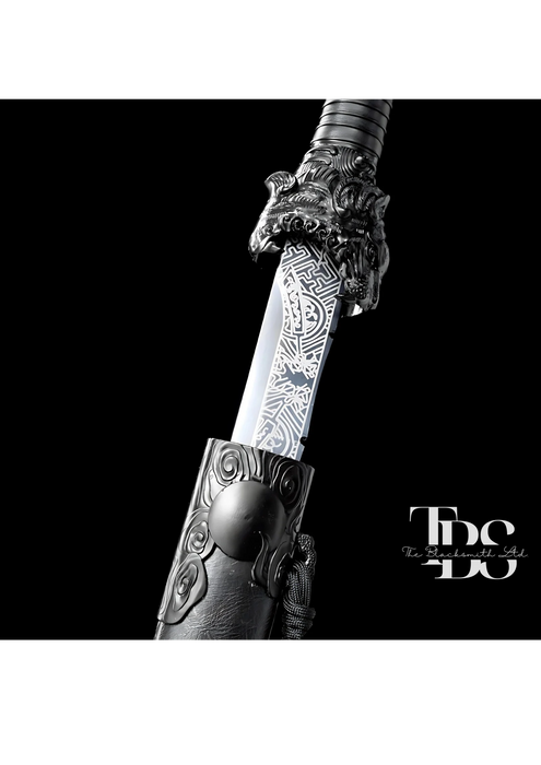 Handcrafted Damascus Steel Katana Sword with Silver Engraved Handle, Blade Cover, and Blade – Unique Designs and Customizable for Anniversary, Groomsmen Gifts, Christmas Gifts, and Collectors - TheBlacksmithLtd #