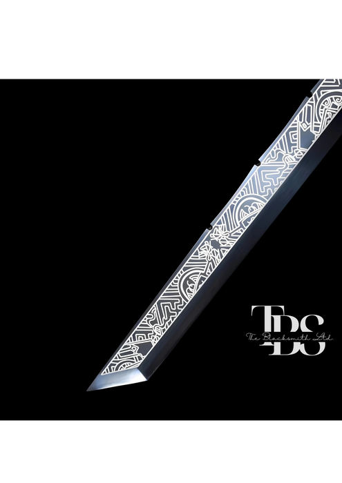 Handcrafted Damascus Steel Katana Sword with Silver Engraved Handle, Blade Cover, and Blade – Unique Designs and Customizable for Anniversary, Groomsmen Gifts, Christmas Gifts, and Collectors - TheBlacksmithLtd #