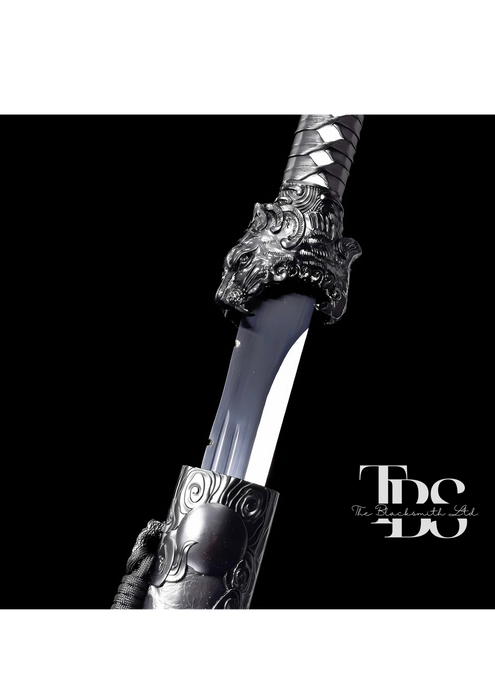 Handcrafted Damascus Steel Katana Sword with Silver Engraved Handle, Blade Cover, and Blade – Unique Designs and Customizable for Anniversary, Groomsmen Gifts, Christmas Gifts, and Collectors - TheBlacksmithLtd #