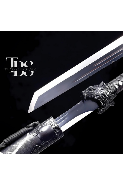 Handcrafted Damascus Steel Katana Sword with Silver Engraved Handle, Blade Cover, and Blade – Unique Designs and Customizable for Anniversary, Groomsmen Gifts, Christmas Gifts, and Collectors - TheBlacksmithLtd #