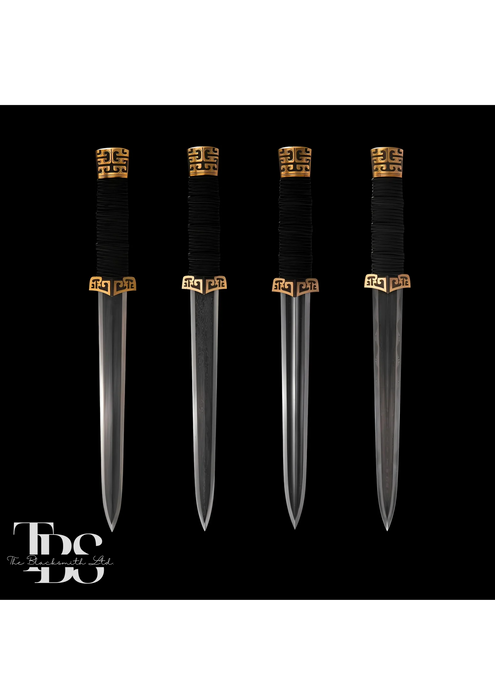 Handcrafted Damascus Steel Katana Sword with Black Handle and Golden Detailing, Brown Blade Cover with Golden Accents – Customizable for Anniversary, Groomsmen Gifts, Christmas Gifts, and Collectors - TheBlacksmithLtd #