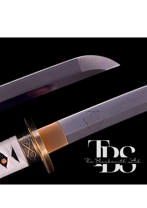 Handcrafted Damascus Steel Katana Sword with White and Maroon Leathered Handle, White Leather Accents, and Golden Detailing – Customizable for Anniversary, Groomsmen Gifts, Christmas Gifts, and Collectors - TheBlacksmithLtd #