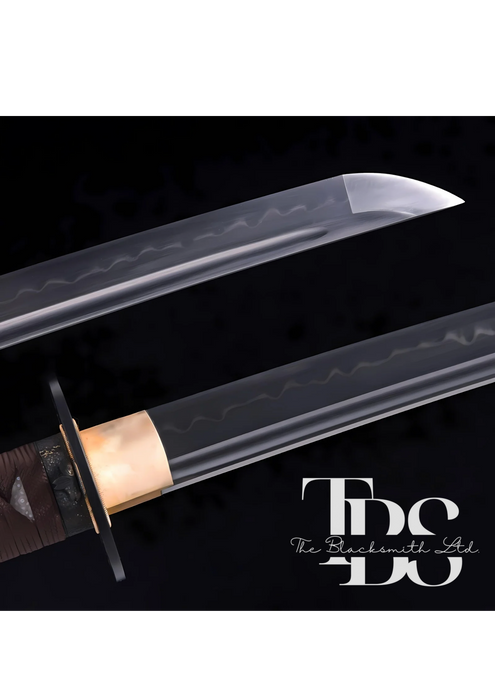 Handcrafted Damascus Steel Katana Sword with Brown Handle, Red Blade Cover with Brown Lace, and Black Detailing – Customizable for Anniversary, Groomsmen Gifts, Christmas Gifts, and Collectors - TheBlacksmithLtd #