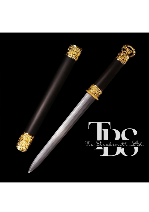 Handcrafted Damascus Steel Katana Sword with Dark Brown Handle, Intricate Golden Detailing, and Stunning Blade Design – Perfect for Anniversary, Groomsmen Gifts, Christmas Gifts, and Collectors - TheBlacksmithLtd #