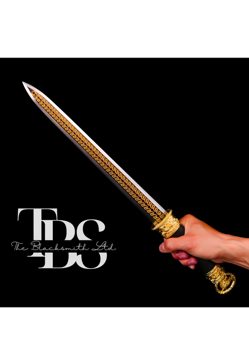 Handcrafted Damascus Steel Katana Sword with Dark Brown Handle, Intricate Golden Detailing, and Stunning Blade Design – Perfect for Anniversary, Groomsmen Gifts, Christmas Gifts, and Collectors - TheBlacksmithLtd #