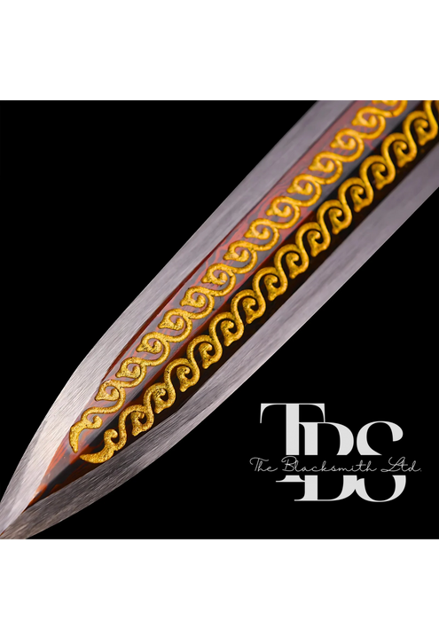 Handcrafted Damascus Steel Katana Sword with Dark Brown Handle, Intricate Golden Detailing, and Stunning Blade Design – Perfect for Anniversary, Groomsmen Gifts, Christmas Gifts, and Collectors - TheBlacksmithLtd #