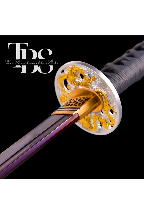 Handcrafted Damascus Steel Katana Sword with Grey Handle, White Blade Cover with Design and Lace, Detailing in Silver and Golden – Perfect for Anniversary, Groomsmen Gifts, Christmas Gifts, and Collectors - TheBlacksmithLtd #
